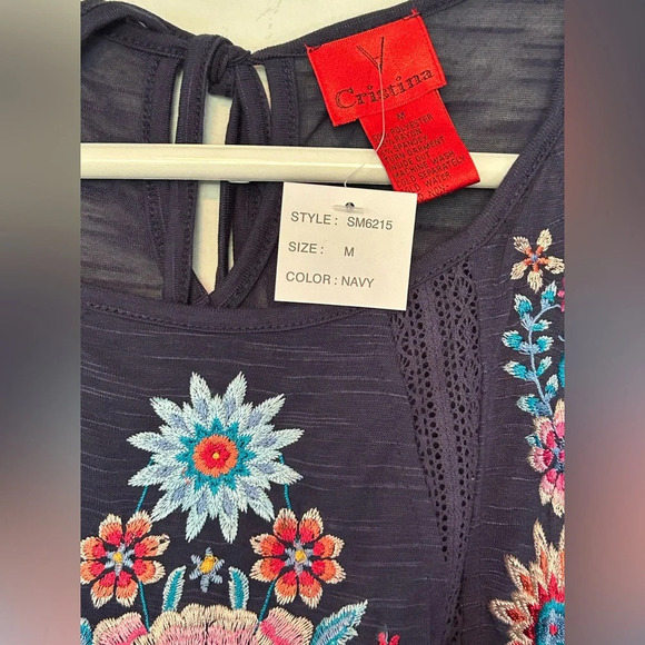 NWT v Cristina cold shoulder floral navy top sz M boho - Picture 2 of 3